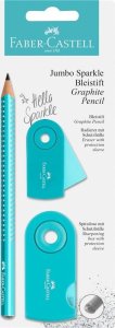 Faber-Castell Zestaw z ołówkiem grafitowym Jumbo Sparkle Faber-Castell w kolorze perłowym turkusowym z gumką Sleeve i temperówką Sleeve 1