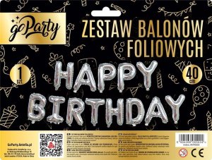 Zestaw balonów foliowych Happy Birthday srebrne 1