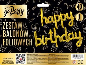 Zestaw balonów foliowych Happy Birthday złote 1