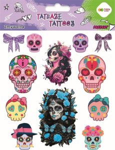 Tatuaże zmywalne Pink skulls HAPPY COLOR 1