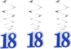 Dekoracja urodzinowa 18 niebieskie świderki 3szt 1