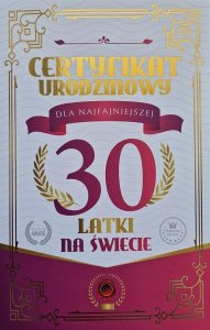 Karnet Certyfikat Urodzinowy 30 urodziny damskie 1