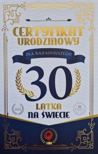 Karnet Certyfikat Urodzinowy 30 urodziny męskie 1