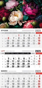 Kalendarz 2025 Trójdzielny z magnesem Kwiaty 1