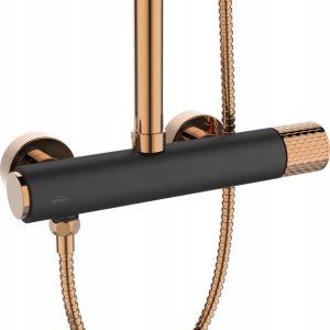 Shower system INVENA MOONLIGHT: rain and hand shower, mixer, black with gold details 3