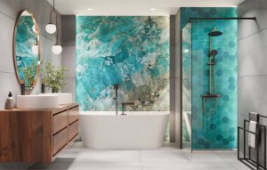 Shower system INVENA MOONLIGHT: rain and hand shower, mixer, black with gold details 7