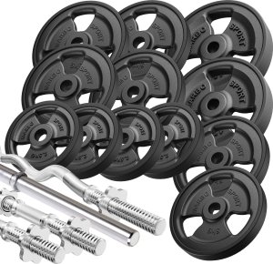 Zestaw gryfów i obciążeń gumowanych 83 kg - Marbo Sport 1