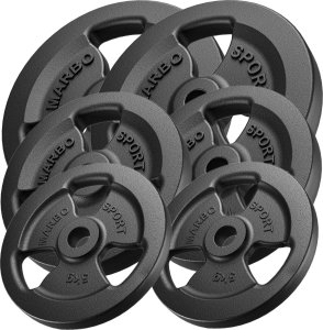 Zestaw obciążeń żeliwnych kierownica 60 kg / 2 x 15 kg + 2 x 10 kg + 2 x 5 kg - Marbo Sport 1