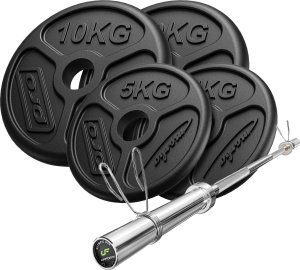 Zestaw 45 kg | Gryf olimpijski 180cm + obciążenia olimpijskie 2x10kg, 2x5kg - Marbo Sport 1