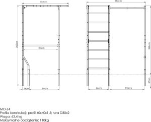 Drabinka zewnętrzna + drążek do podciągania z uchwytem na worek MO-Z4 - Marbo Sport 8
