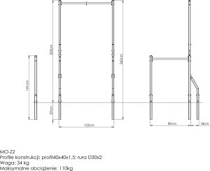 Marbo Sport Drążek do podciągania zewnętrzny z uchwytem na worek i długimi poręczami do dipów MO-Z2 - 7