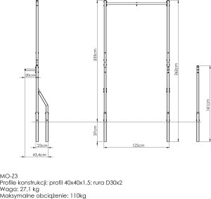 Drążek do podciągania zewnętrzny z uchwytem na worek i krótkimi poręczami do dipów MO-Z3 - Marbo Sport 7