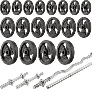 Marbo Sport Zestaw MS5_2.0_113KG | Ławka dwustronna + stojaki regulowane + Ławka Scotta (modlitewnik) z regulacją podparcia + zestaw gryfów i obciążeń 113 kg - Marbo Sport 5