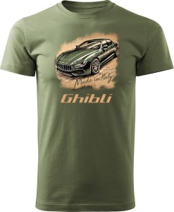Koszulka samochodowa z samochodem Maserati Ghibli męska khaki REGULAR XL 1