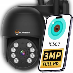 Zewnętrzna Kamera WiFi Obrotowa 3MPx POWIADOMIENIA ICSee Full HD CZARNA SD [K-6] 1
