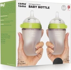 COMOTOMO - 2 antykolkowe butelki silikonowe MOM'S BREAST 250 ml Green BABY 2 pack 1