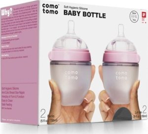 COMOTOMO - 2 antykolkowe butelki silikonowe MOM'S BREAST 150 ml Pink NEWBORN 1