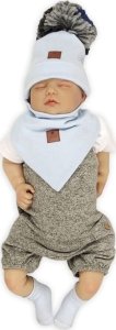 Hi Little One czapka z chustą komplet ALPACA BOHO BLUE S Pom Pom 1