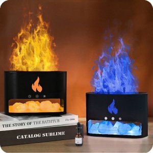 DYFUZOR NAWILŻACZ POWIETRZA LAMPKA NOCNA LED EFEKT PŁOMIENIA KOMINEK + SÓL [FH-01] 3