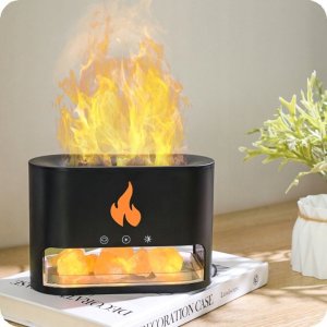 DYFUZOR NAWILŻACZ POWIETRZA LAMPKA NOCNA LED EFEKT PŁOMIENIA KOMINEK + SÓL [FH-01] 4