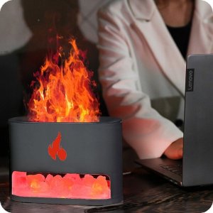 DYFUZOR NAWILŻACZ POWIETRZA LAMPKA NOCNA LED EFEKT PŁOMIENIA KOMINEK + SÓL [FH-01] 5