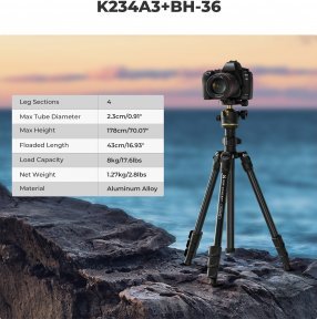 Statyw K&F Concept K234A3 z głowicą kulową BH-36 i uchwytem na telefon 9