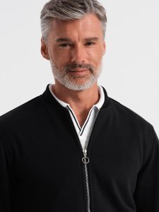 Bawełniana rozpinana męska bluza dresowa bomberka  czarna V5 OM-SSZP-0215 S 2
