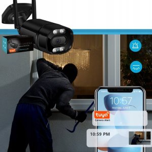 Zewnętrzna Kamera IP WiFi 8MPx TUYA SMART Ultra HD 4K ZOOM SD LED AUDIO SD [BLACK-TUBE] 10