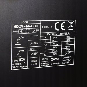 Spawarka INWERTOROWA MIGOMAT MAGNUM MIG MAG MMA 400V 280A + ADAPTER 18