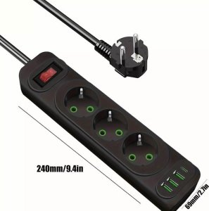 F23U 2m extension cord with 3 Sockets + 3 USB + 1 USB-C 1