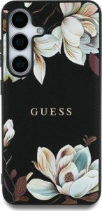 Guess Grained Printed Flower Pattern MagSafe case for Samsung Galaxy S25 Ultra black 1