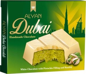 Dubai White Chocolate Crunchy Pistachio Kunafa, dubajska biała czekolada z pistacjami i ciastem kataifi 100g - Alyan 1