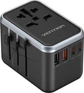 Adapter podróżny uniwersalny 65W Vention FJFB0 GaN 2xUSB-C 2xUSB-A (czarny) 1