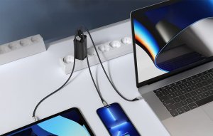 Ładowarka sieciowa Vention FEDB0-EU 2xUSB-C 1xUSB-A 65W/30W/30W GaN (czarna) 6