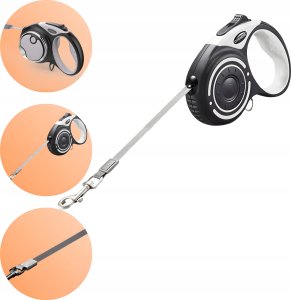 Smycz automatyczna 5m z latarką i pojemnikiem na worki oraz workami Dogness (szara) 4