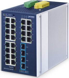 PLANET Industrial L2+ 24-Port Managed Switch IGS-4215-24T4X Zarządzany L2+ Gigabit Ethernet (10/100/1000) Aluminium, Niebieski 1