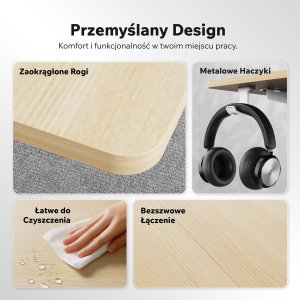 Biurko SENSE7 NOJO LIGHT Jasnobrązowo-Białe 140 cmx70 cm 4