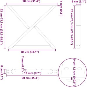 vidaXL Nogi do stołu jadalnego 2 szt. Czarne 90x(72-73,3) cm Stal 10