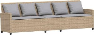 vidaXL Sofa ogrodowa 5-osobowa z poduszkami beżowy polirattan 2