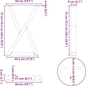 vidaXL Nogi do stołu jadalnego 2 szt. Czarne 50x(72-73,3) cm Stal 10