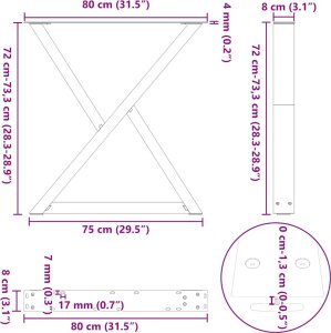 vidaXL Nogi do stołu jadalnego 2 szt. Czarne 80x(72-73,3) cm Stal 10