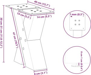 vidaXL Nogi do stolika kawowego, 2 szt., czarne, 40x(30-31) cm, stal 10