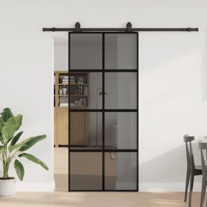 vidaXL Drzwi przesuwne z zestawem okuć czarne 90x205cm szkło hartowane 1