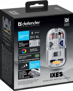 Mysz Defender Mysz bezprzewodowa IXES MM-999 optyczna 2400dpi 2.4GHz + Bluetooth AKUMULATOR bezklikowa silent 13