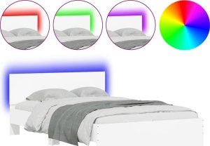 Rama łóżka z wezgłowiem i LED, biała, 140x190 cm 1