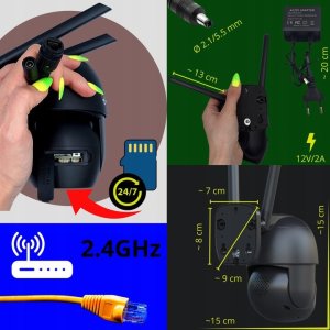 Zewnętrzna Kamera WIFI Obrotowa 8MPx ŚLEDZENIE ~360 stopni UHD NAGRANIA SD [V-7 Elegant Black] 2