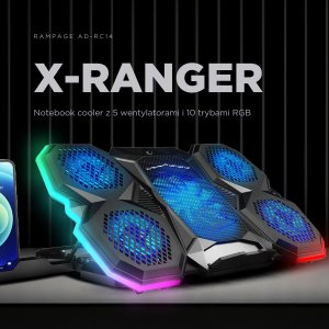 Rampage AD-RC14 X-RANGER Podstawka chłodząca pod laptop 9-17" RGB regulowana 9