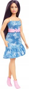 Lalka Barbie Mattel Barbie Fashionistas - Lalka w niebieskiej sukience w motylki HYT89 1