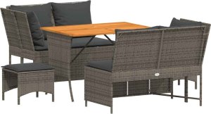 vidaXL 5-cz. zestaw wypoczynkowy do ogrodu, poduszki, szary rattan PE 2