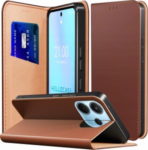 Etui z Klapką do Xiaomi Redmi Note 14 4G / 5G (Skórzane, Brązowe, Kabura) 1